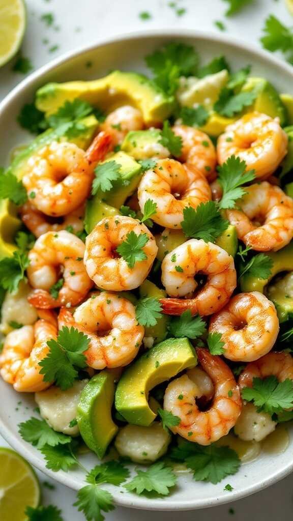 A vibrant shrimp and avocado salad with fresh ingredients