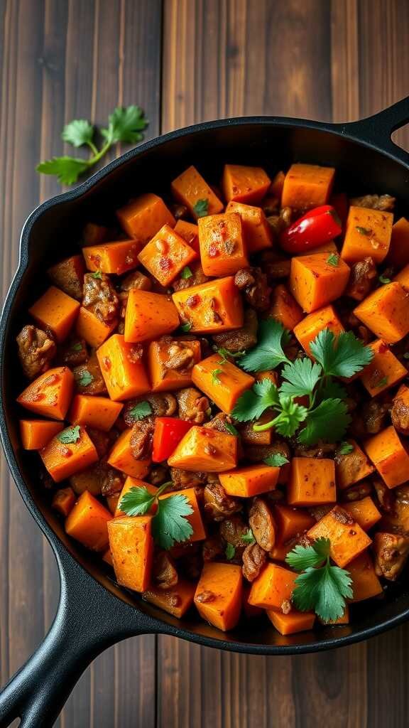 Spiced Sweet Potato Hash with colorful vegetables and herbs