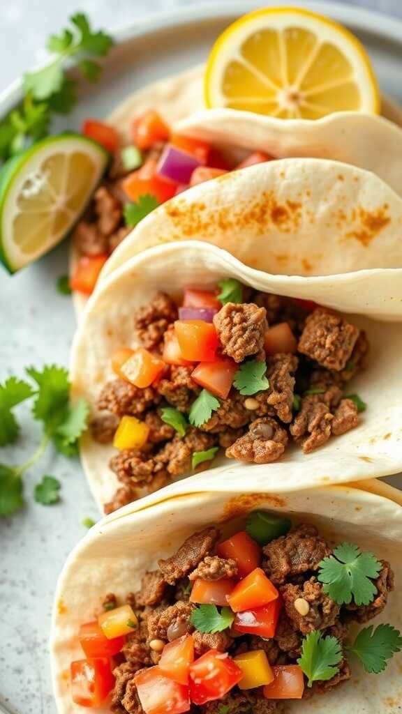 Delicious spicy beef taco filling ready to be served in tortillas.