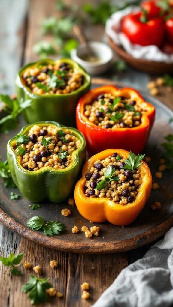 Stuffed bell peppers filled with quinoa and black beans