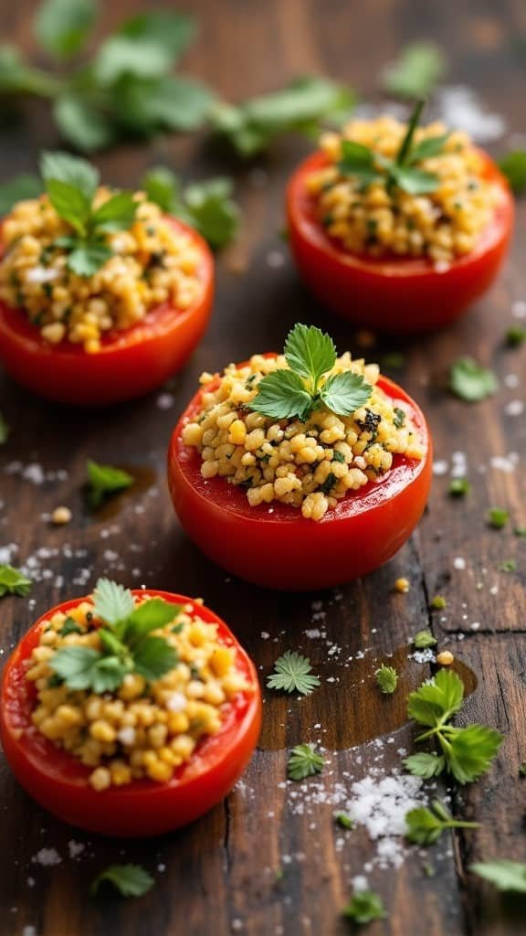 Vegan stuffed tomatoes with bulgur and herbs