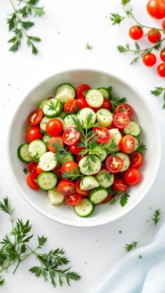 A fresh and vibrant Tomato and Cucumber Salad with Dill.