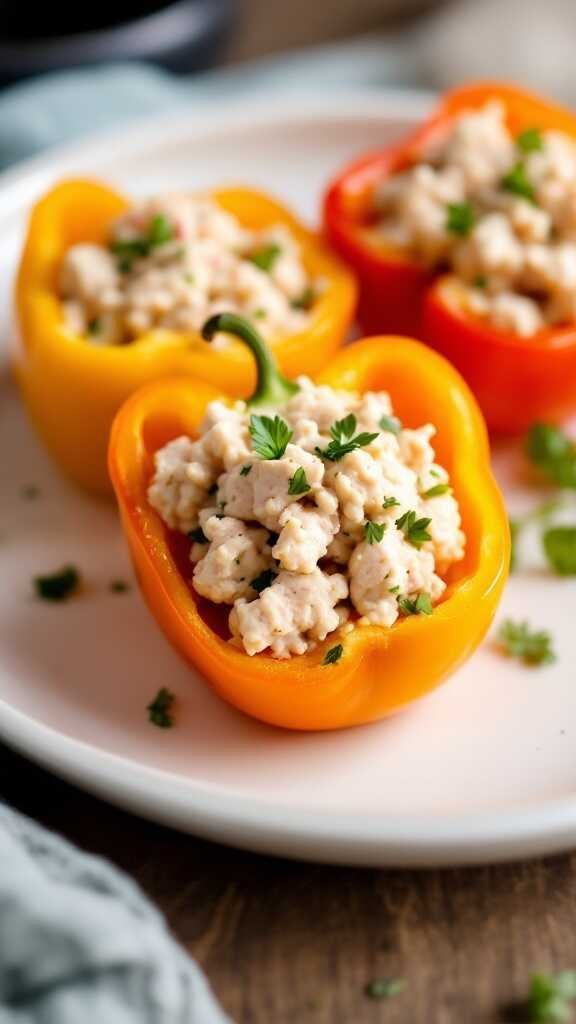 Tuna salad stuffed bell peppers on a plate
