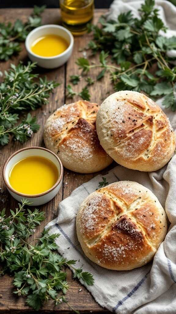Vegan keto bread rolls with olive oil and herbs.