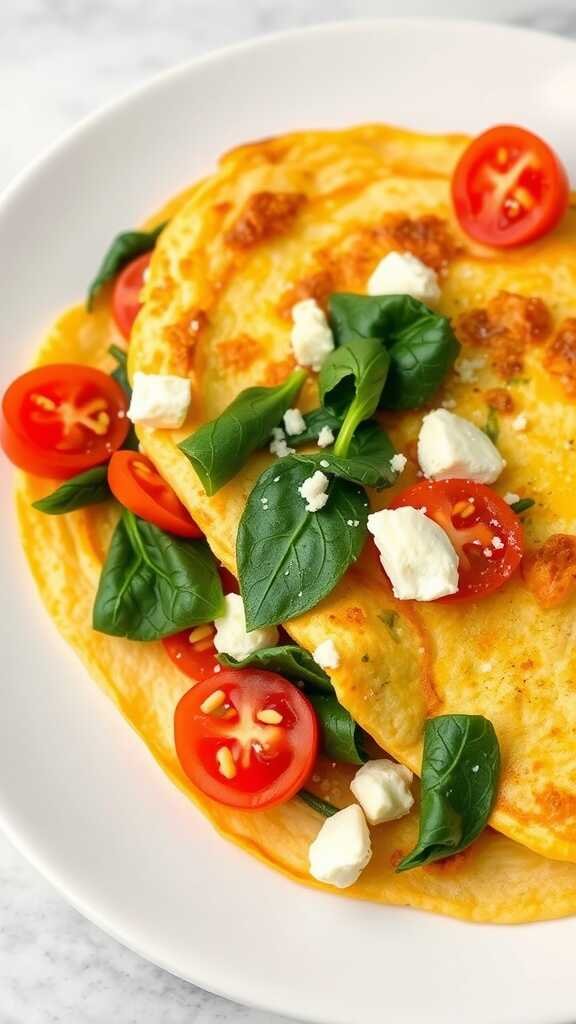 A delicious vegetable omelette with spinach and feta cheese.