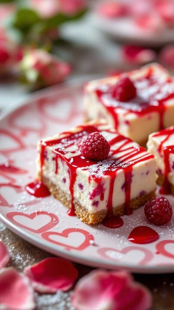 Delicious White Chocolate Raspberry Cheesecake Bars garnished with fresh raspberries