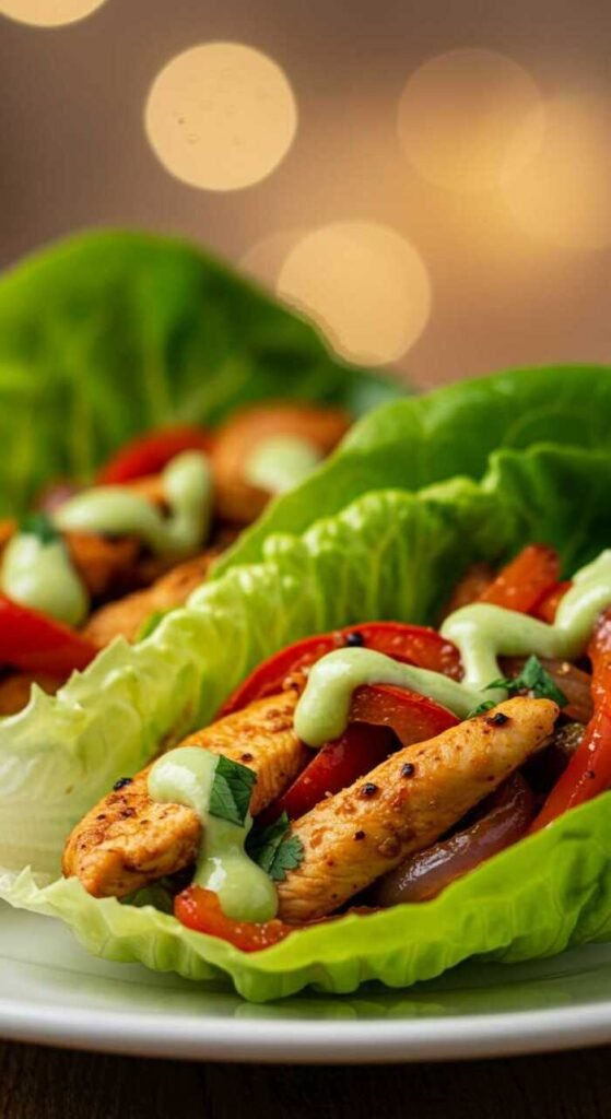 Healthy Chicken Fajita Lettuce Wraps with vegetables