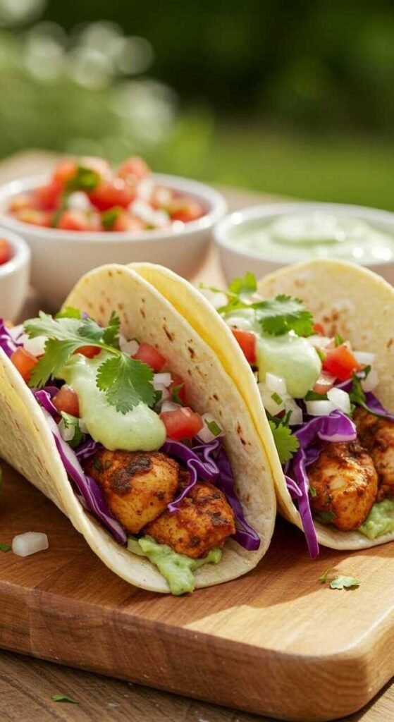 Delicious cilantro lime chicken tacos loaded with fresh toppings.