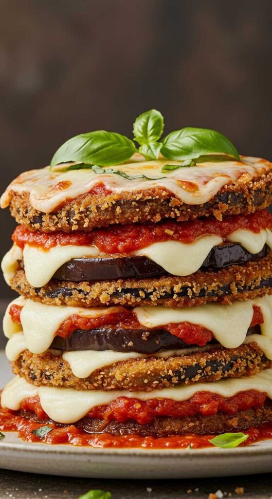 Eggplant Parmesan Stacks with marinara sauce and cheese