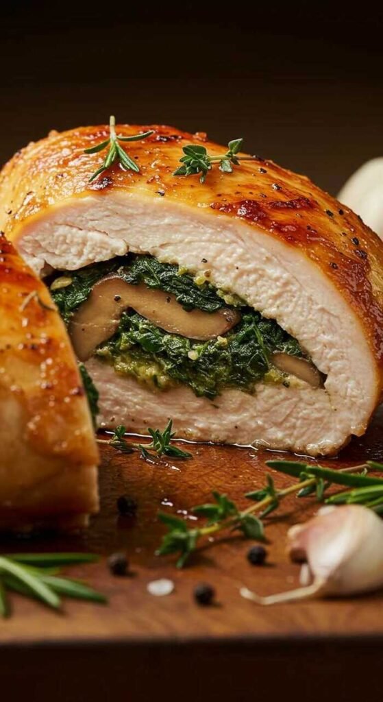 Mushroom and Spinach Stuffed Chicken with a savory filling