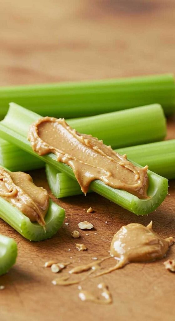 Nut butter spread on celery sticks