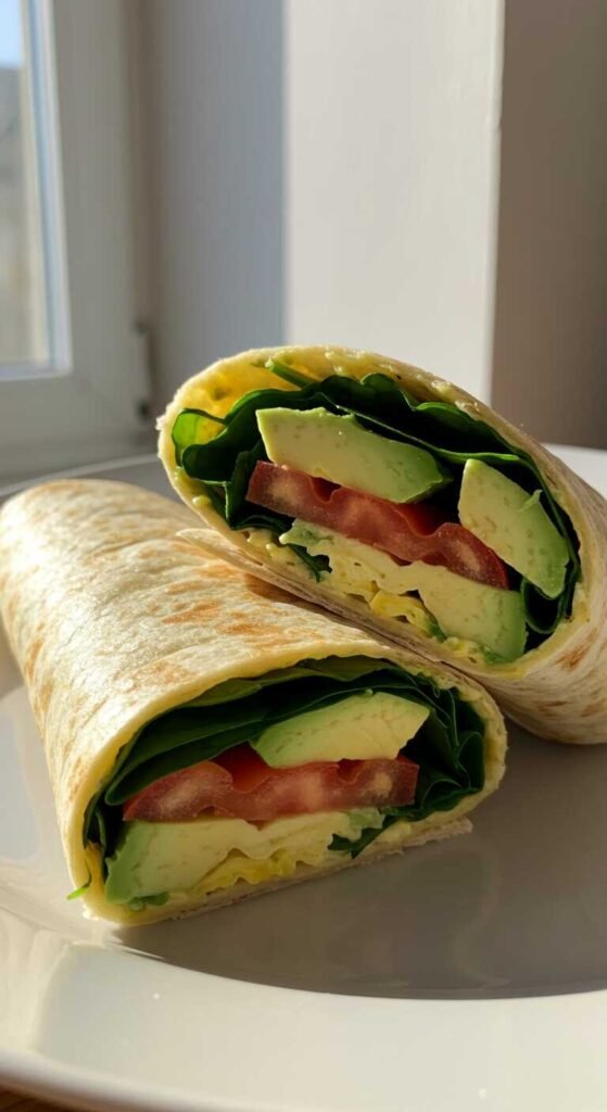 Spinach and Tomato Breakfast Wraps on a plate