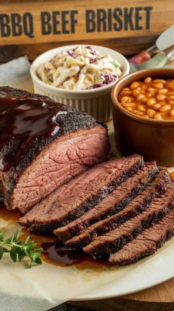 Tender BBQ Beef Brisket served with sides