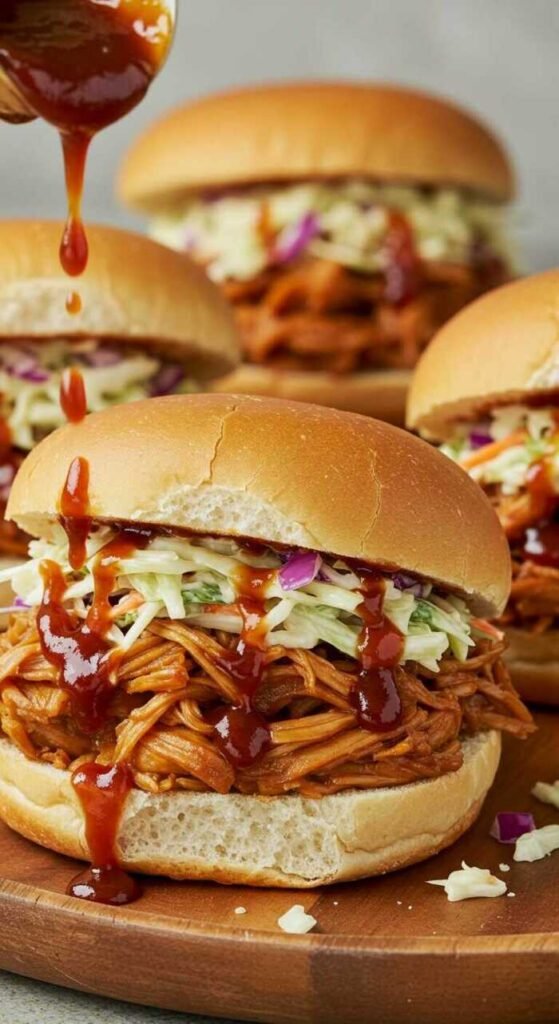 Vegan BBQ Jackfruit Sandwiches on a wooden platter
