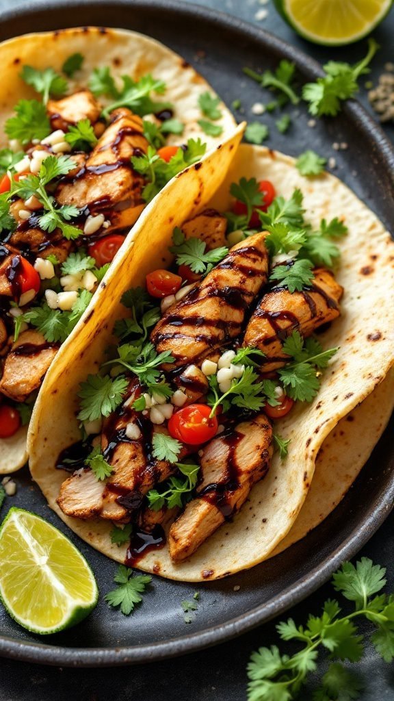 Delicious Balsamic Glazed Chicken Tacos with fresh toppings.