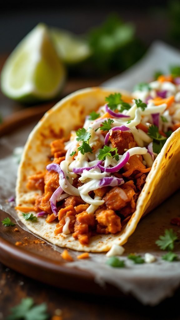 BBQ Jackfruit Tacos with cabbage and cilantro