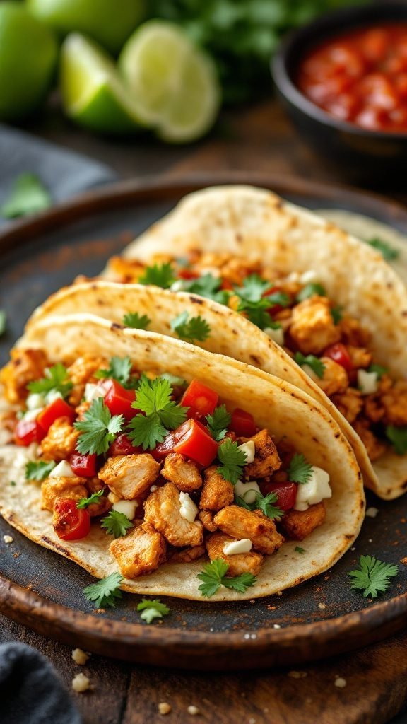 Chili lime chicken tacos with fresh toppings