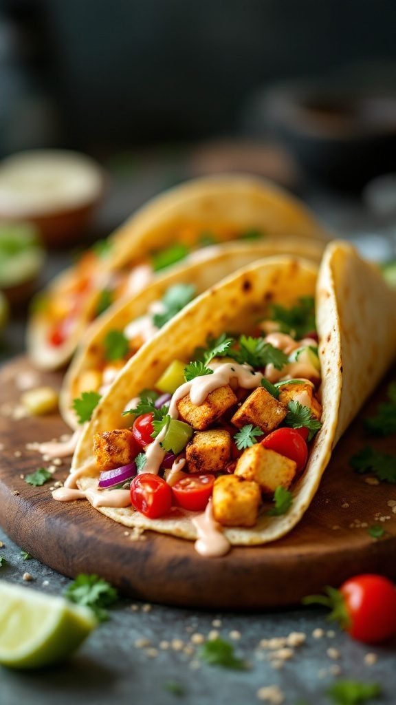Crispy tofu tacos with fresh toppings