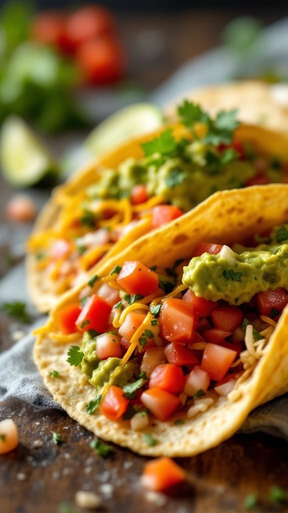 Pico de Gallo and Guacamole Tacos with fresh ingredients