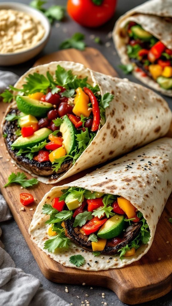 Portobello Mushroom Veggie Wraps with colorful vegetables