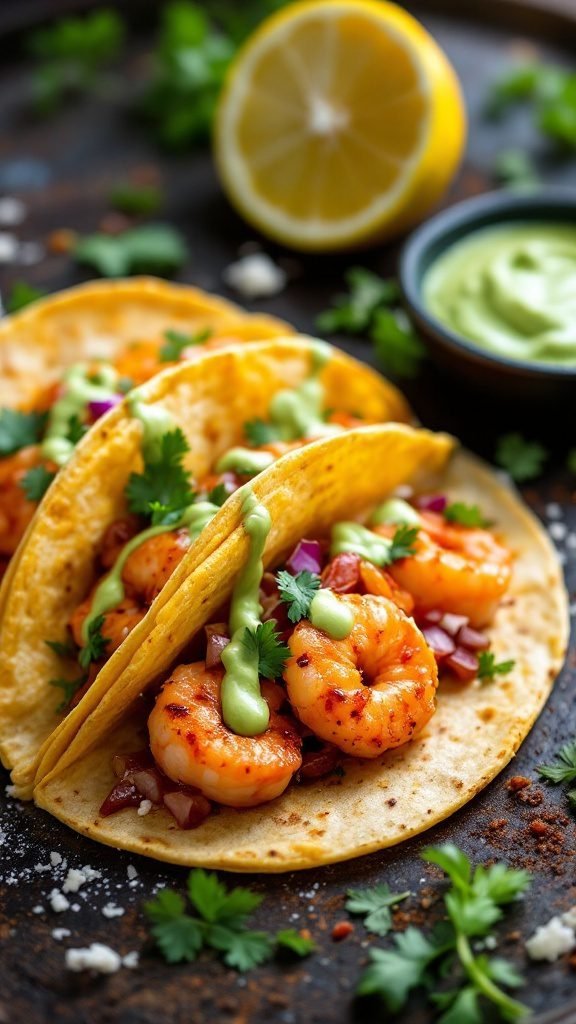 Sriracha shrimp tacos with fresh toppings