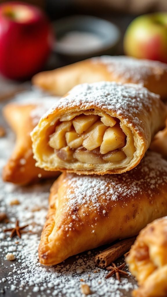 Delicious apple and cinnamon turnovers with powdered sugar