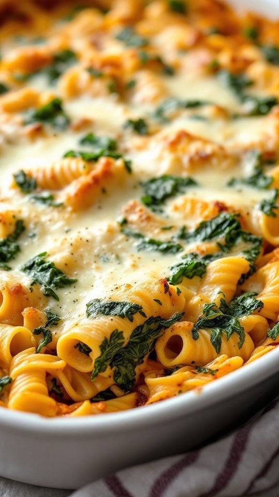 Baked pasta dish with ricotta and spinach