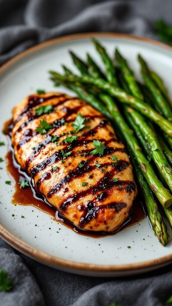 Balsamic Glazed Chicken with Asparagus, served on a plate.