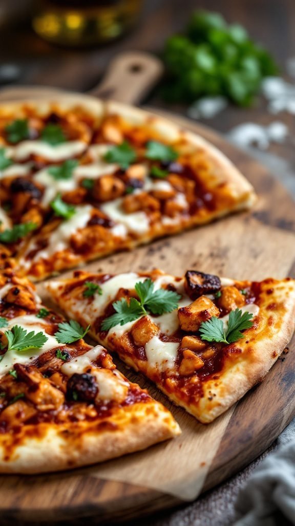 Delicious barbecue chicken pizza with fresh toppings