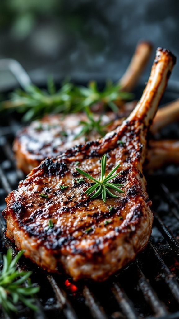 Grilled BBQ lamb chops with herbs