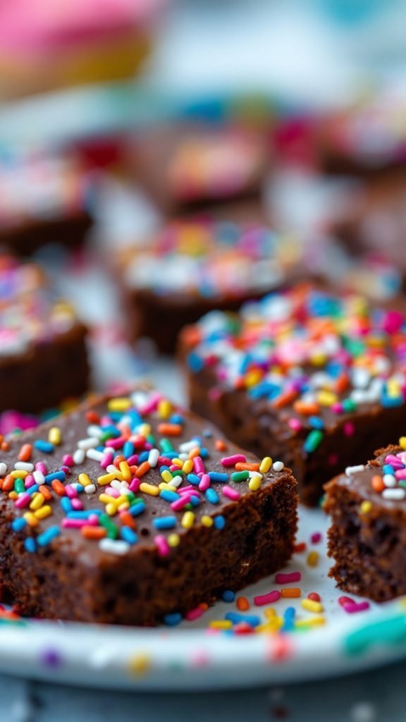 Birthday Cake Brownies topped with colorful sprinkles