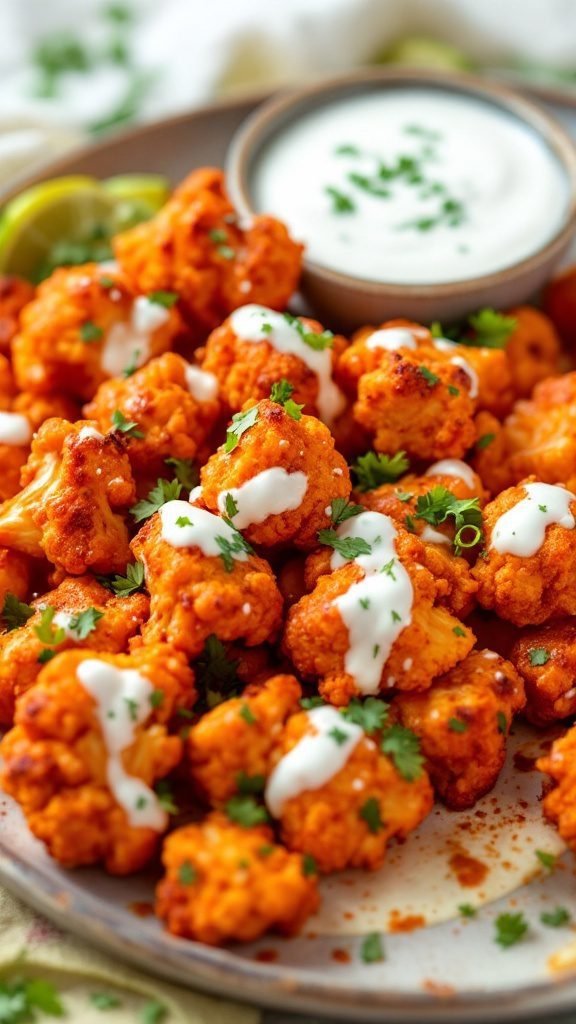 Spicy buffalo cauliflower bites with dipping sauce