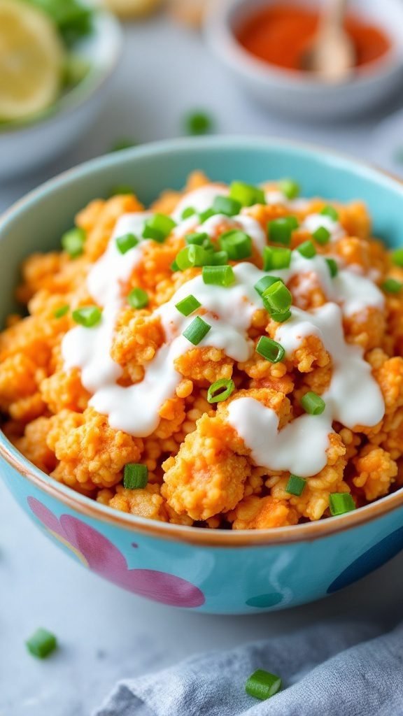 Buffalo Cauliflower Rice Bowl with toppings