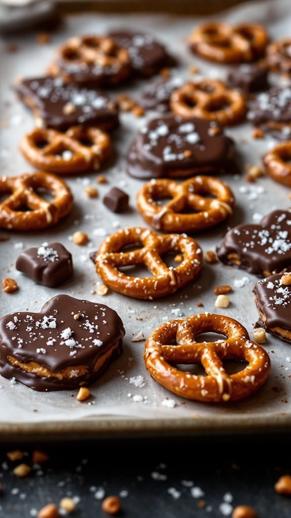 Caramel Chocolate Pretzel Treats with sea salt