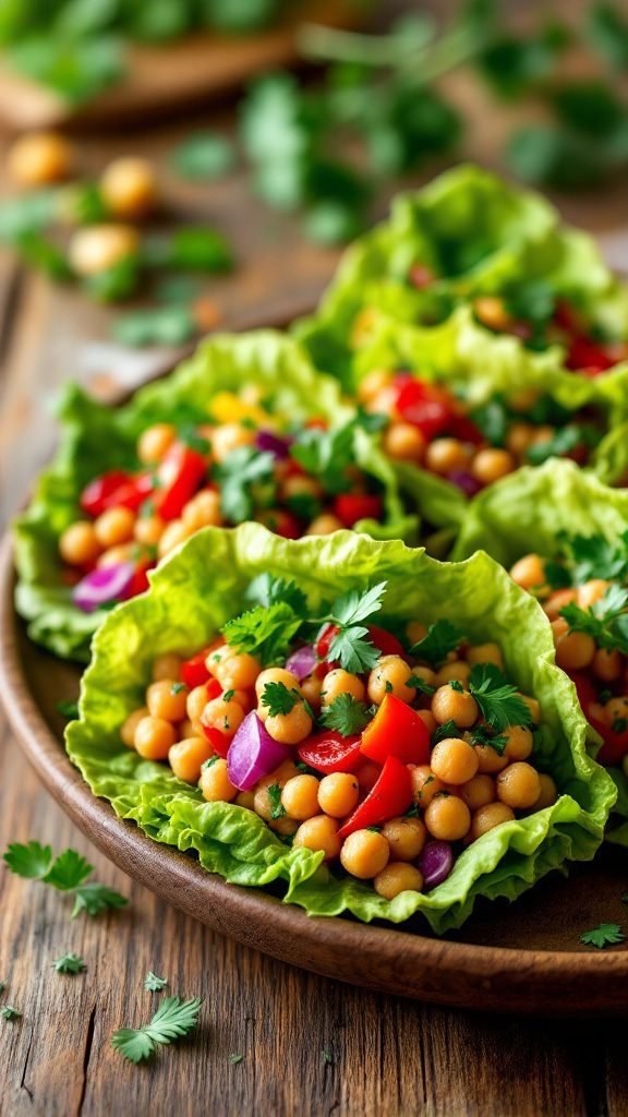 Chickpea salad lettuce wraps with colorful ingredients