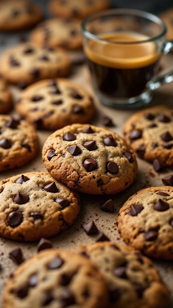 Homemade chocolate chip cookies with espresso flavor