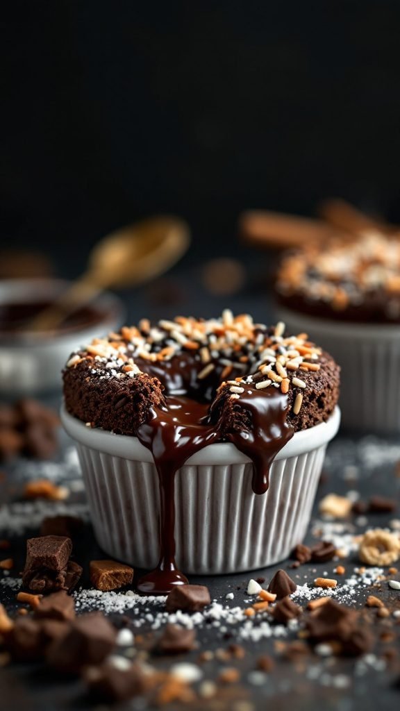 Delicious chocolate lava cake cups with a gooey chocolate center.