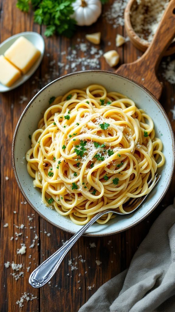 Creamy Garlic Parmesan Fettuccine dish