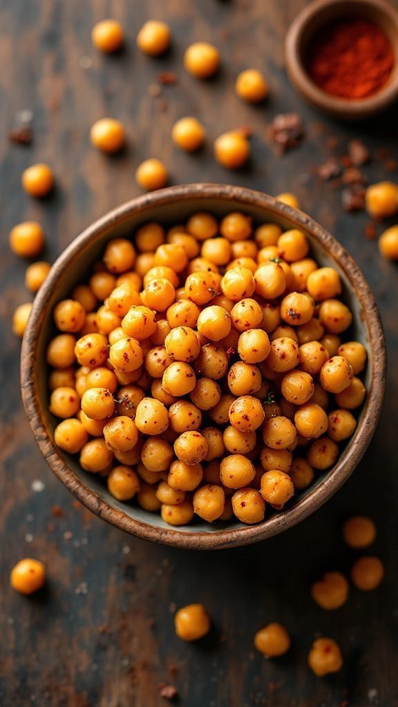 Bowl of crispy roasted chickpeas seasoned with spices