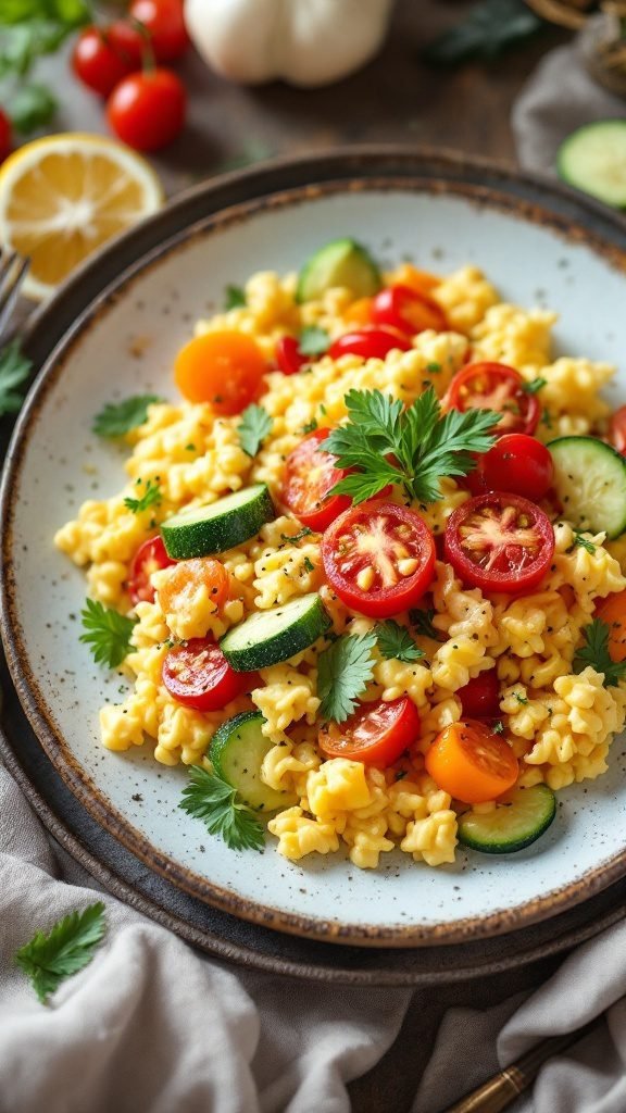 A colorful Egg White and Veggie Scramble served on a plate.