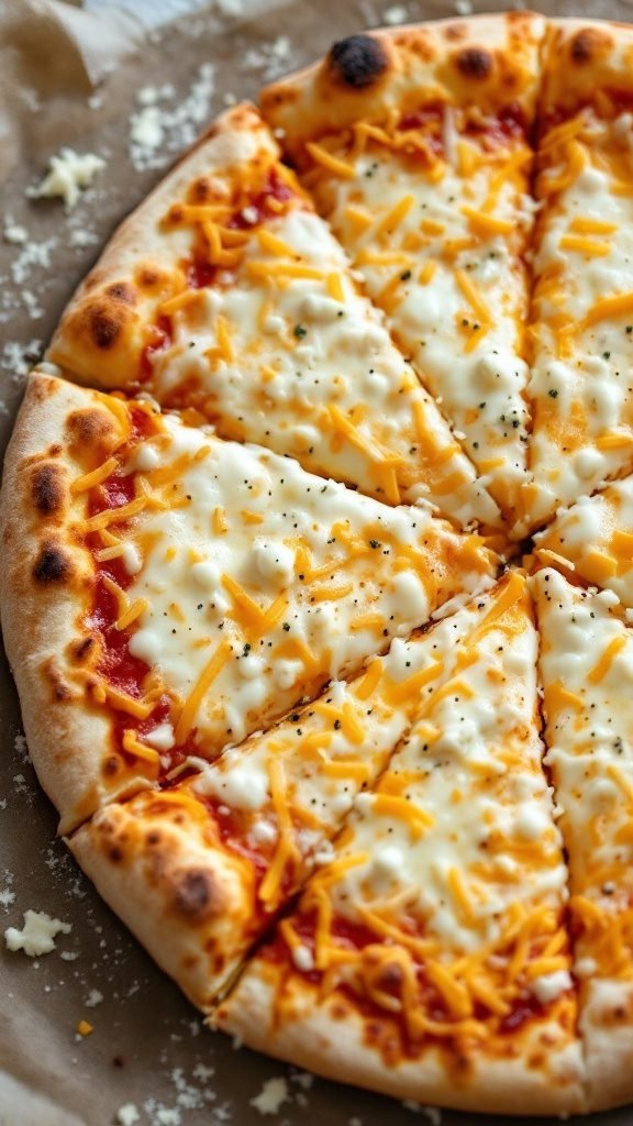 Delicious four cheese pizza with a crispy crust