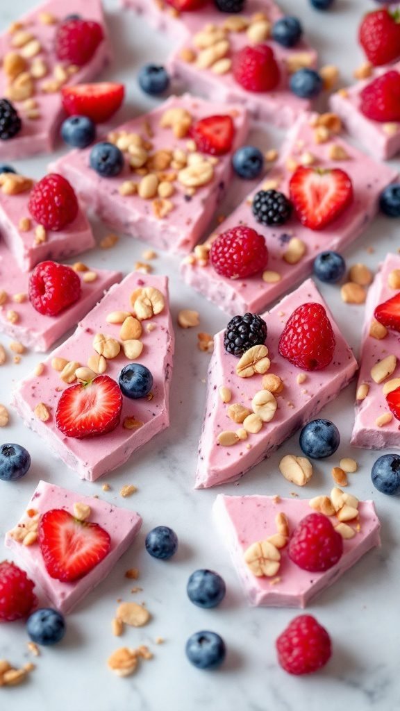 Frozen yogurt bark topped with berries and nuts