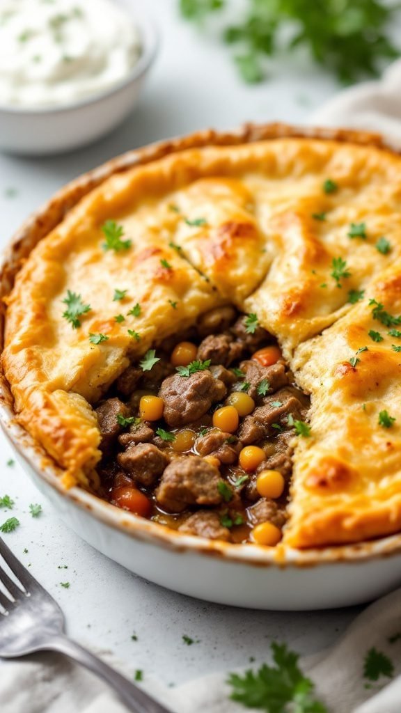 A delicious Greek Lamb Pot Pie with a golden crust and savory filling.