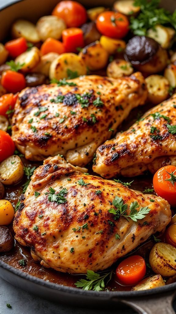 Herb-roasted chicken thighs with vegetables