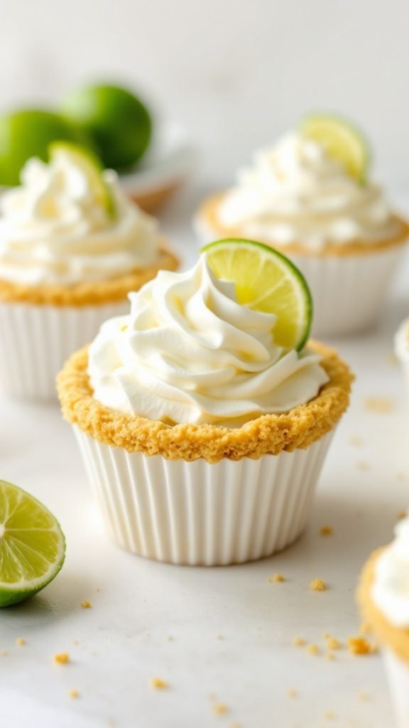 Key Lime Pie Cups with whipped cream and lime slices