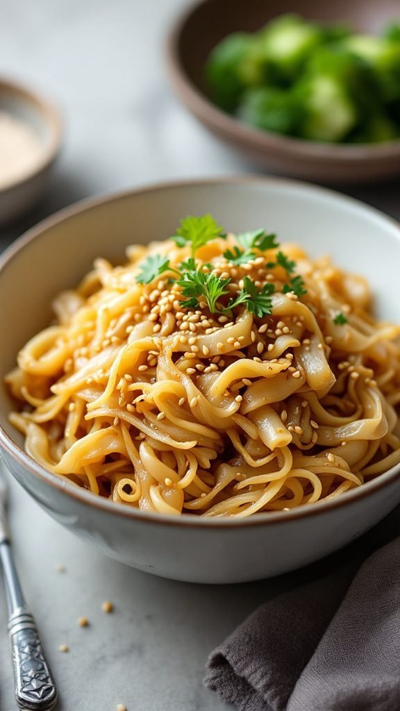 A bowl of Kinpira Gobo stir-fried burdock with sesame seeds.