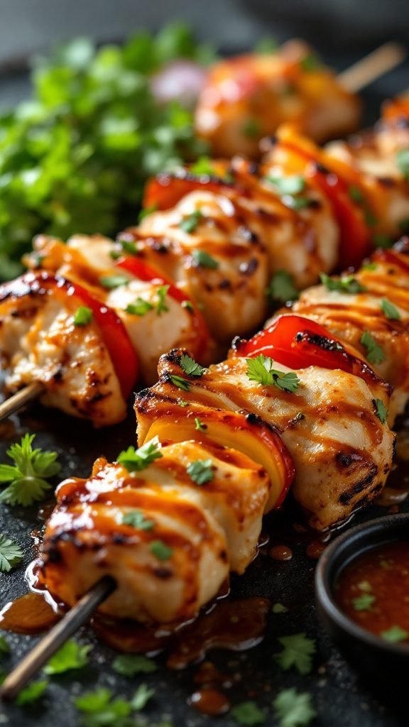 Delicious Kushiyaki grilled skewers with chicken and vegetables.