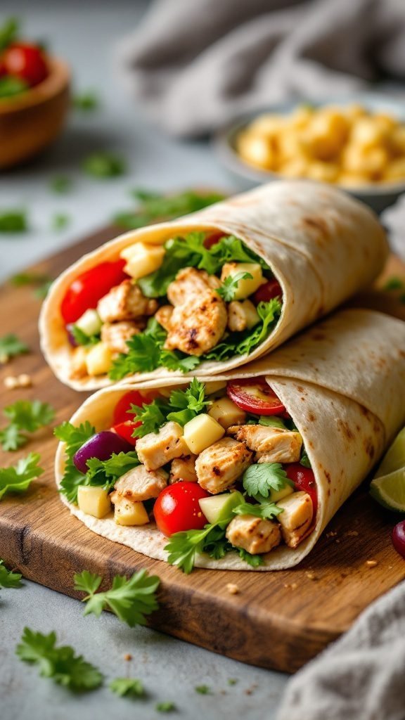 Mediterranean chicken wraps with fresh vegetables and herbs