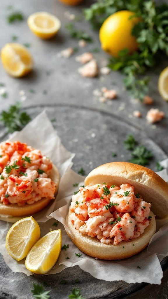 Mini lobster rolls served with lemon wedges
