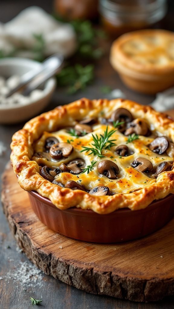 Mushroom and thyme pot pie with a golden crust